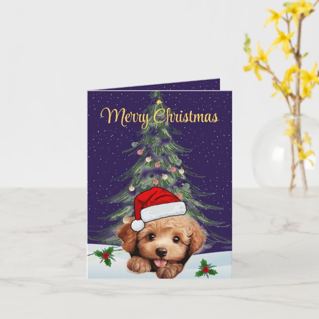 Customisable Toy Poodle Christmas Greeting Card (Yellow Flower)