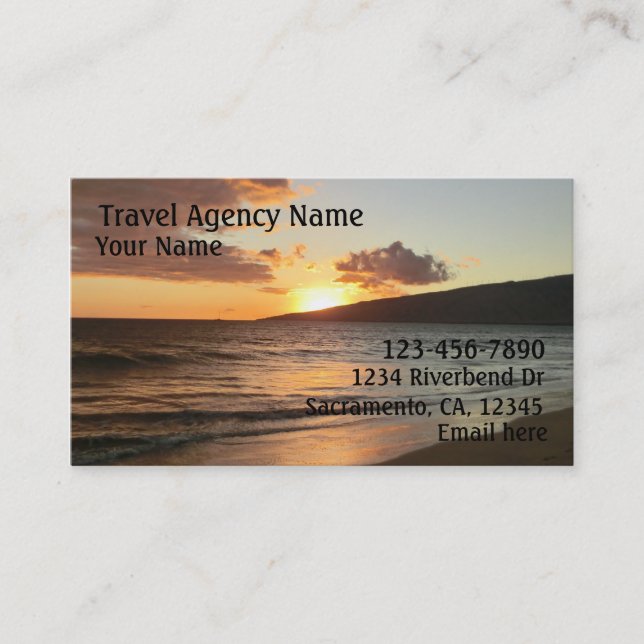 Customisable Travel Agency sunset business cards (Front)