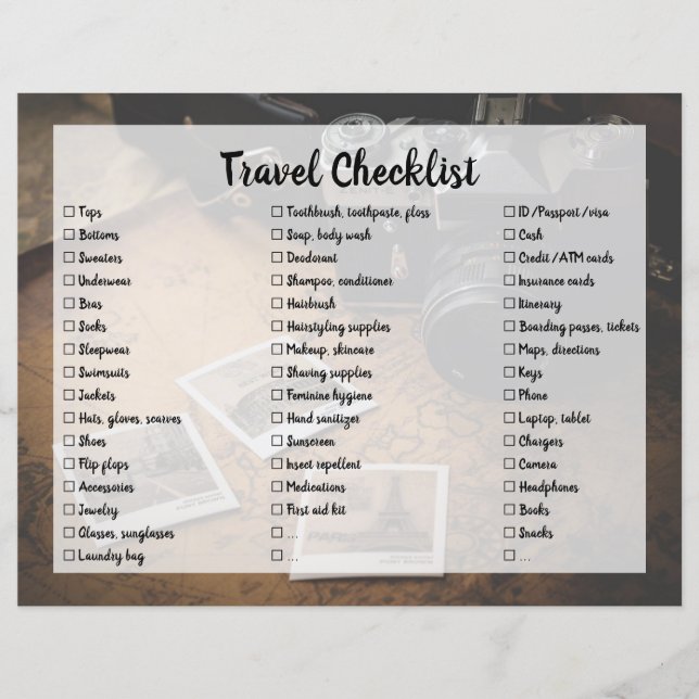 Customisable Travel Packing List Checklist (Front)