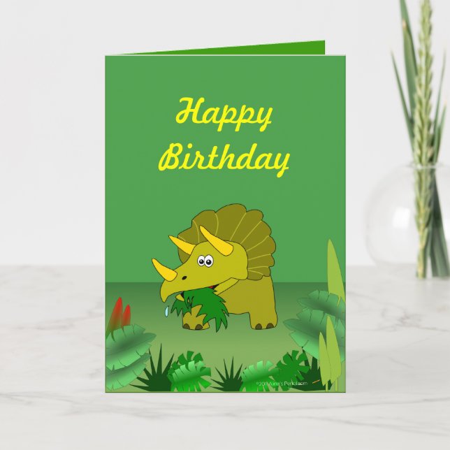 Customisable Triceratops Dinosaur Happy Birthday Card (Front)