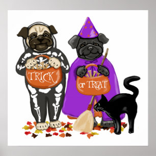 Customisable Trick or Treat Halloween Pugs Posters