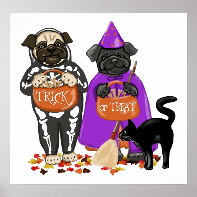 Customisable Trick or Treat Halloween Pugs Posters (Front)