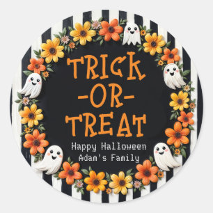 Customisable Trick-or-Treat - Rustic Ghost Floral Classic Round Sticker