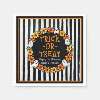 Customisable Trick-or-Treat - Rustic Ghost Floral Napkin