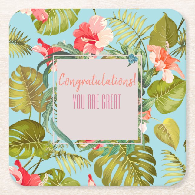 Customisable Tropical Event Square Paper Coaster (Front)