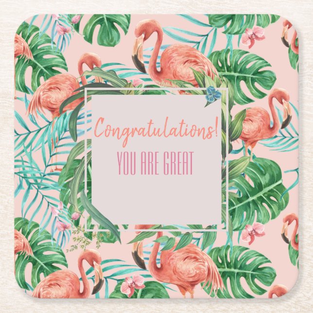 Customisable Tropical Event Square Paper Coaster (Front)