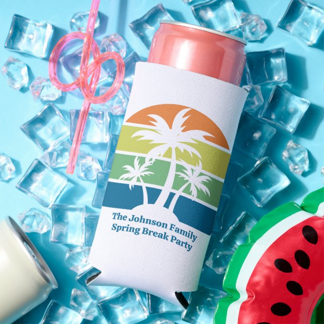 Customisable Tropical Island Palm Trees Party Seltzer Can Cooler (In Situ Summer)