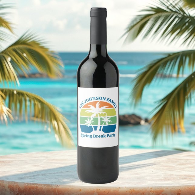 Customisable Tropical Island Palm Trees Party Wine Label (Creator Uploaded)
