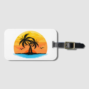 Customisable tropical isle palm trees logo luggage tag