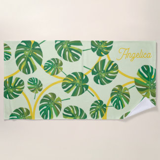 Customisable Tropical Leaf and Gold Beach Towel