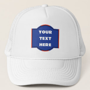 Customisable Trucker Hat with Bold Blue Text Badge