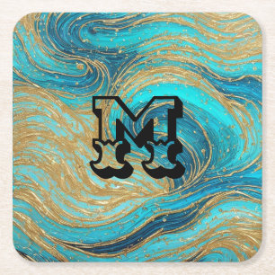 Customisable Turquoise Blue Gold swirls Coasters