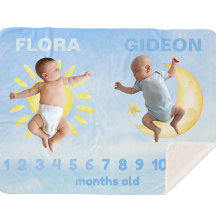 Customisable Twin Milestone Sun Moon Baby Blanket