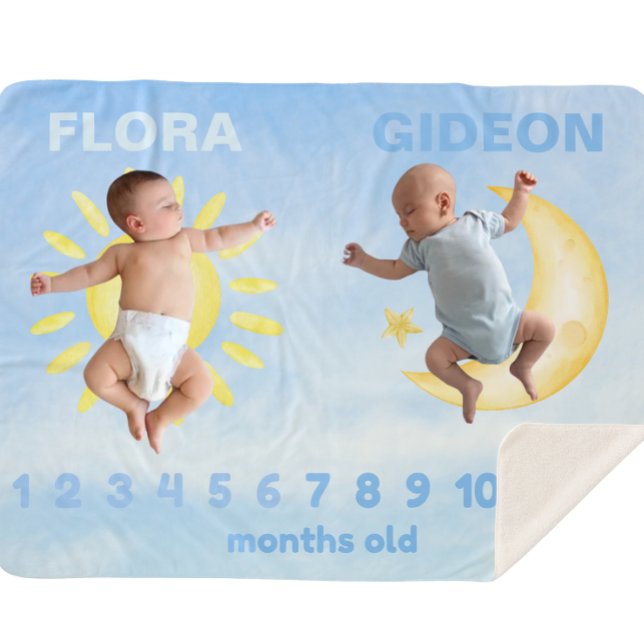 Customisable Twin Milestone Sun Moon Baby Blanket (Creator Uploaded)