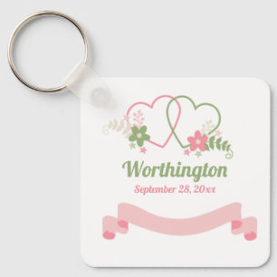 Customisable Two Linked Hearts Wedding Key Ring