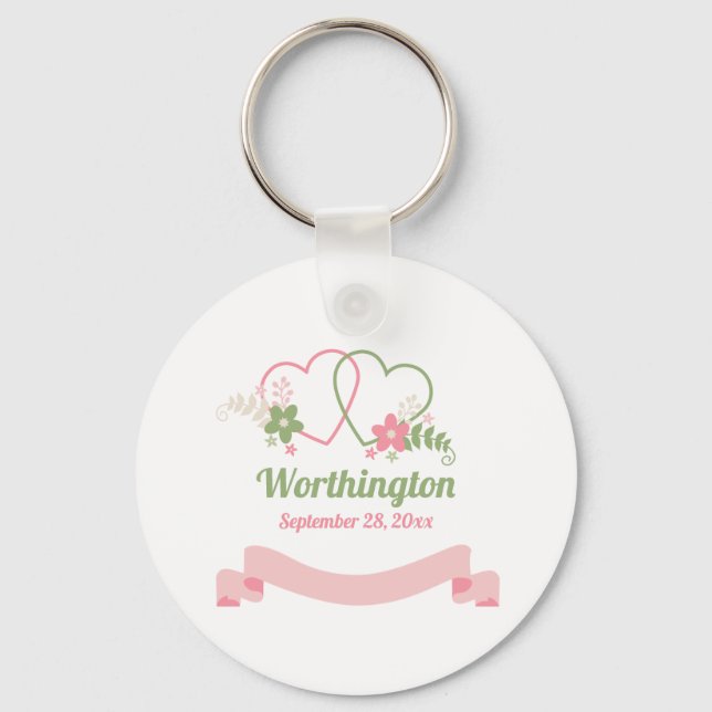 Customisable Two Linked Hearts Wedding  Keychain (Front)