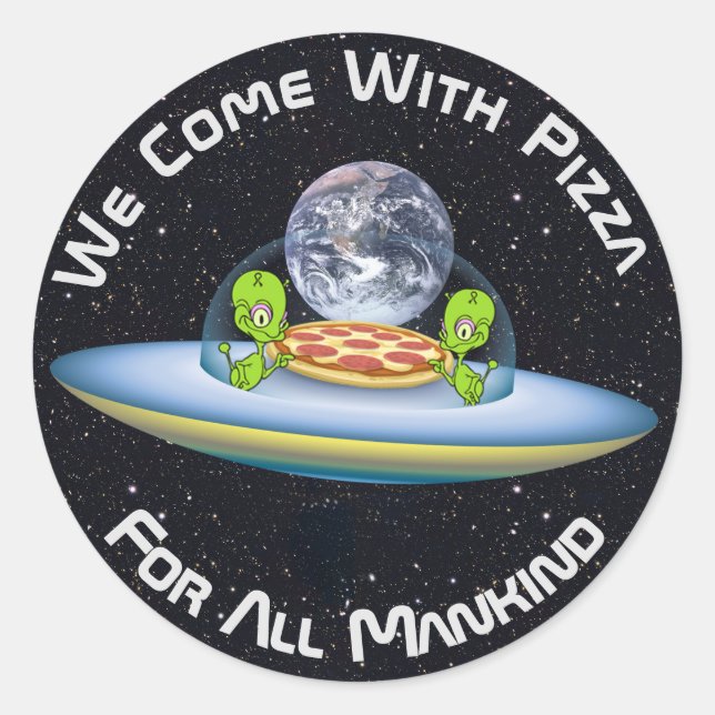 Customisable UFO Pizza Delivery Classic Round Sticker (Front)