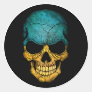 Customisable Ukrainian Flag Skull Classic Round Sticker