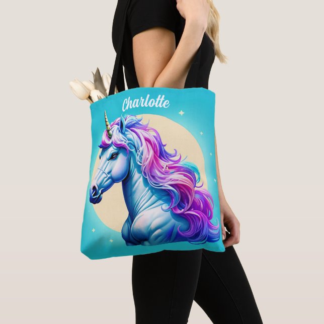 Customisable Unicorn Moonlight: Your Name in Stars Tote Bag (Close Up)