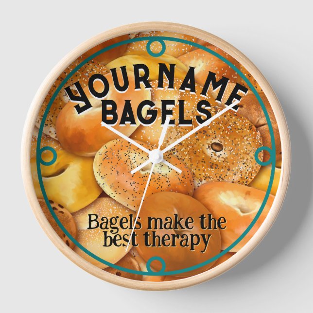 Customisable Unique Bagel Business Deli Decor Clock (Front)