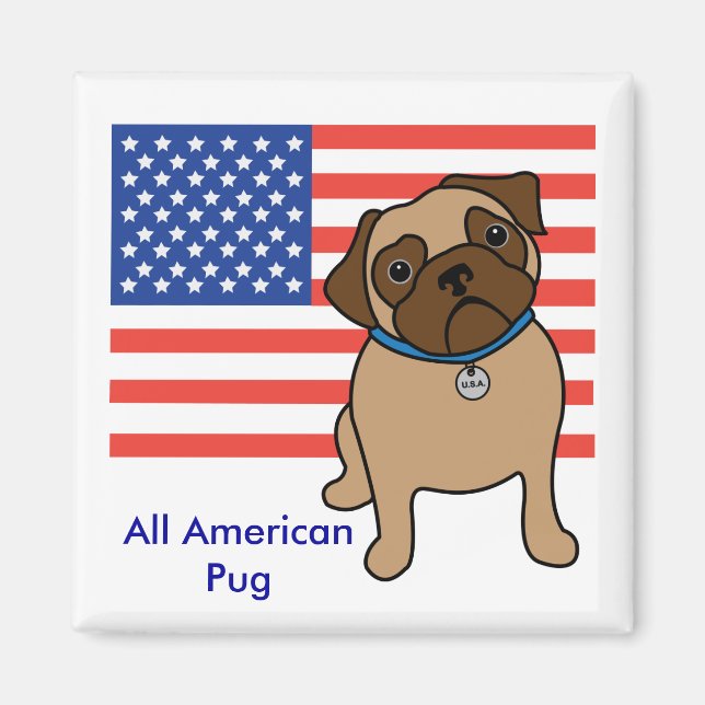 Customisable USA Flag Pug Magnets (Front)