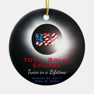 Customisable USA Total solar eclipse 2017 2024 Ceramic Tree Decoration