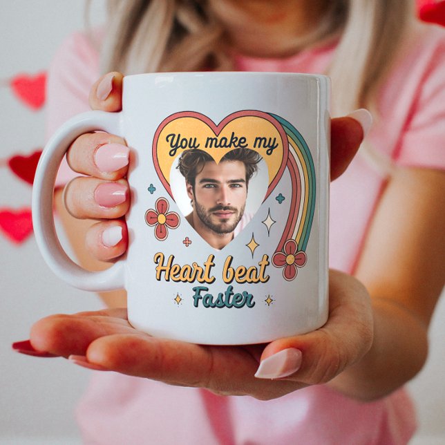 Customisable Valentine Retro Heartbeat, Custom Coffee Mug (Creator Uploaded)