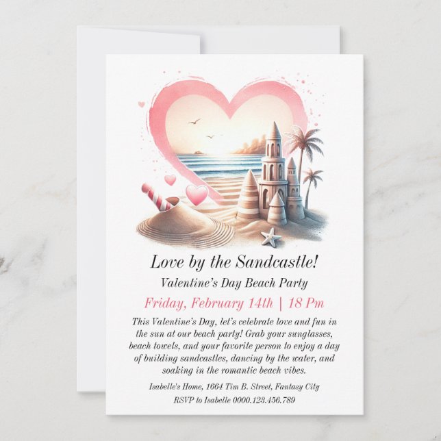 Customisable Valentine’s Day Beach Party Invitation (Front)