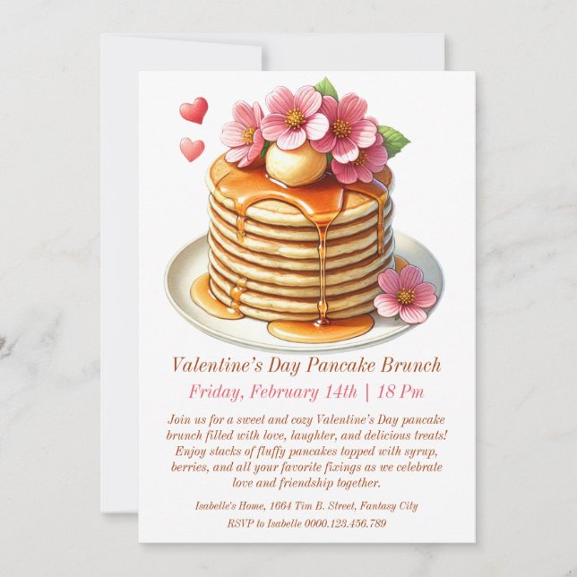 Customisable Valentine’s Day Pancake Brunch Invite (Front)