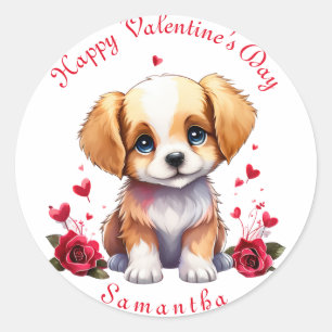 Customisable Valentine’s Day Puppy. Valentine Dog Classic Round Sticker