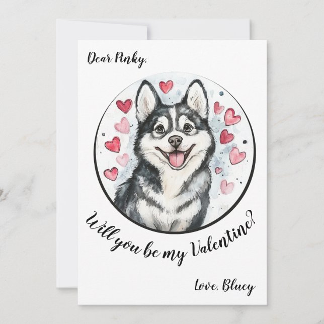 Customisable Valentine's Day card Husky (Front)