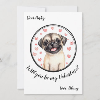 Customisable Valentine's Day card Pug