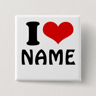 Customisable Valentines Day I love Heart Custom 15 Cm Square Badge