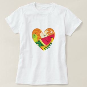 Customisable Vegan Heart Colourful Fruits Statemen T-Shirt