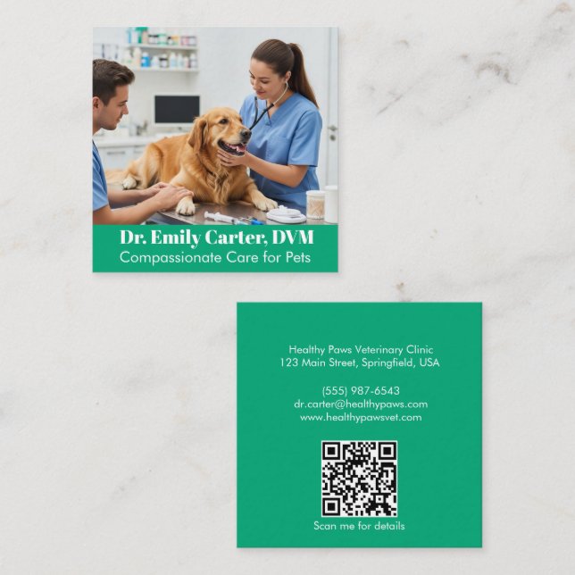Customisable Veterinarian Business Card - QR Code (Front/Back)
