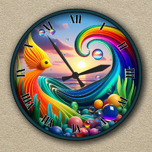 Customisable Vibrant Abstract Ocean Round Clock