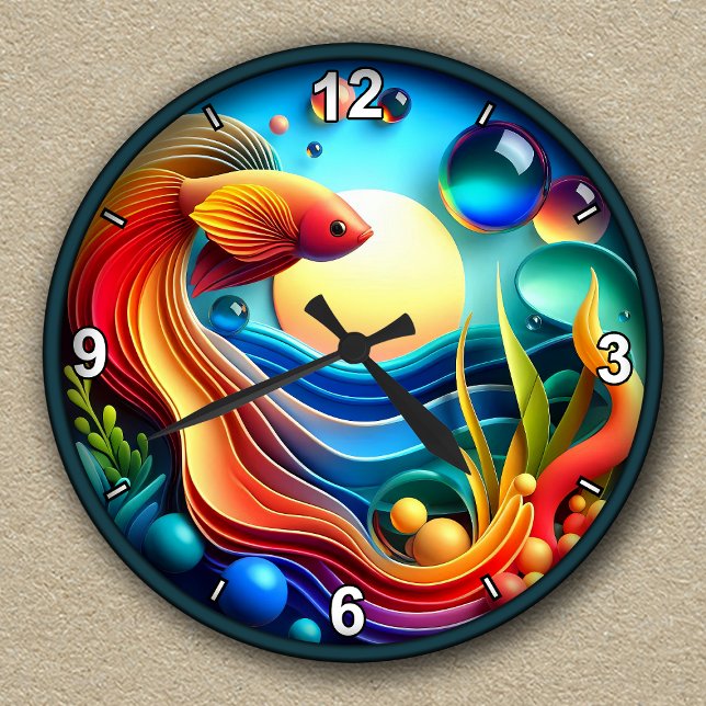 Customisable Vibrant Betta Fish Abstract Round Clock (Creator Uploaded)