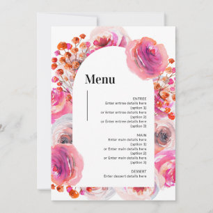 Customisable Vibrant Floral Arch Wedding Menu Card