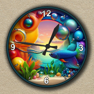 Customisable Vibrant Tropical Aquarium Round Clock