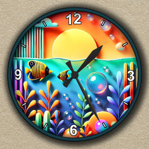 Customisable Vibrant Tropical Aquarium Round Clock