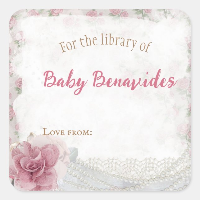 Customisable Victorian Baby Shower Bookplate  Square Sticker (Front)