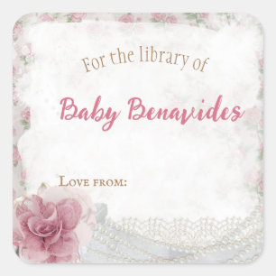 Customisable Victorian Baby Shower Bookplate  Square Sticker