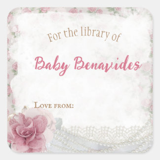 Customisable Victorian Baby Shower Bookplate Square Sticker