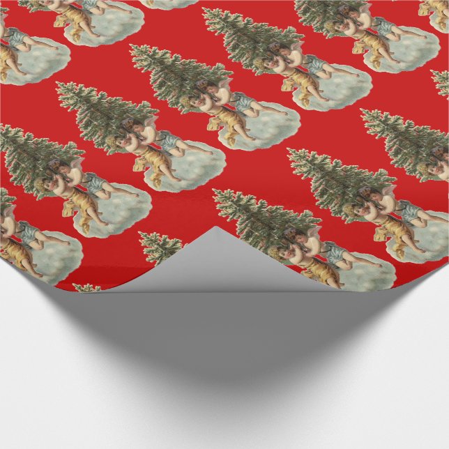 Customisable Vintage Angels & Tree Wrapping Paper (Corner)