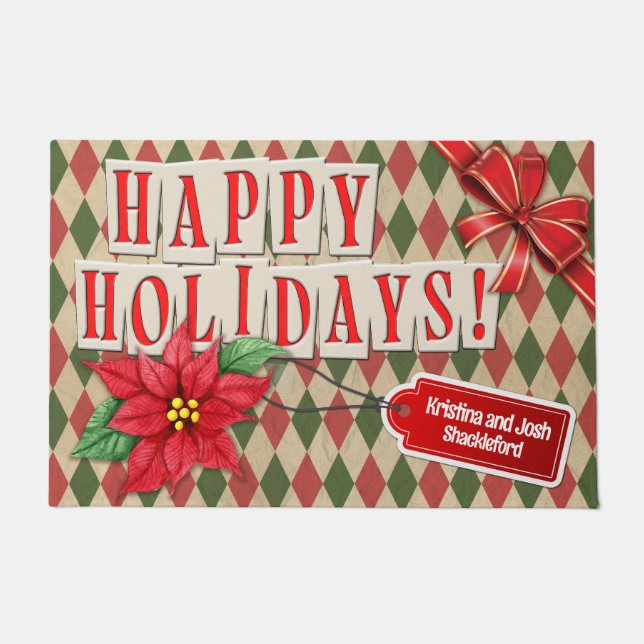 Customisable Vintage Antique Happy Holidays Retro Doormat (Front)