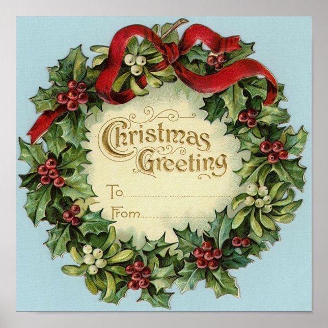 Customisable Vintage Christmas Greeting Poster (Front)