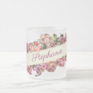 Customisable Vintage Cute Girly Floral Bridesmaid Frosted Glass Coffee Mug