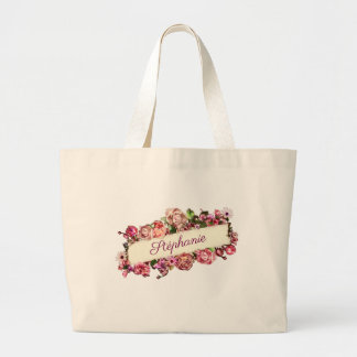 Customisable Vintage Cute Girly Floral Bridesmaid Large Tote Bag