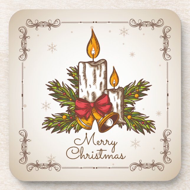 Customisable Vintage Family Christmas Candle Coaster (Front)