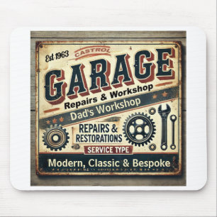 Customisable Vintage Garage Mouse Mat